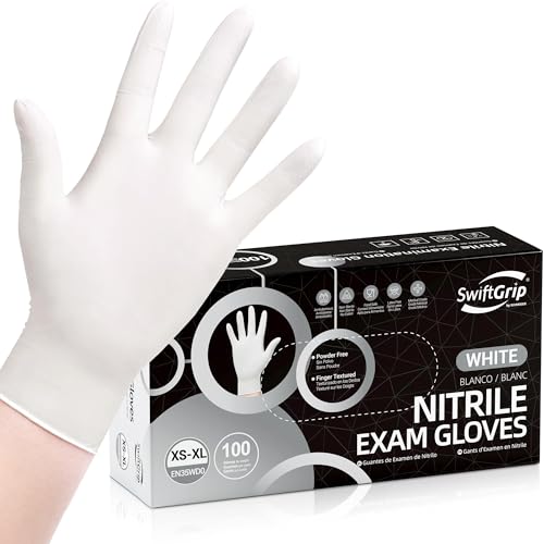 SwiftGrip Disposable Nitrile Exam Gloves, 3-mil, Small, Box of 100, White Nitrile Gloves Disposable Latex Free for Medical, Cleaning, Cooking