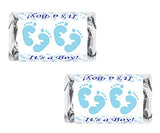 60 Blue Footprints Baby Shower Miniatures Candy Bar Wrapper, Its a Boy Baby Shower Mini Candy Bar Stickers Decorations, Candy Not Included. Made in