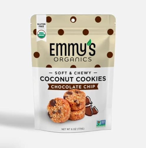 Emmy's Organics Coconut Cookies - Pack of 8 (Chocolate Chip) | Gluten-Free, Organic, Vegan, Paleo-Friendly
