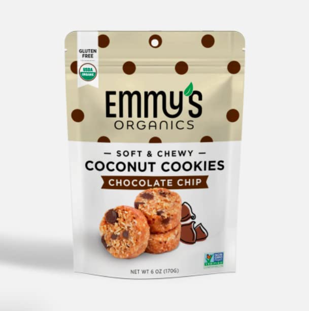 Emmy's Organics Coconut Cookies - Pack of 8 (Chocolate Chip) | Gluten-Free, Organic, Vegan, Paleo-Friendly