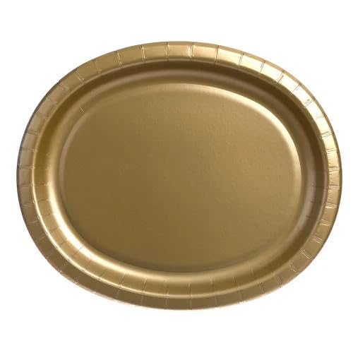 EcoQuality 12 x 10 inch Gold Oval Paper Dinner Plates - Large Disposable Paper Plates for Dinners, Lunches, Parties, Events, Picnics, Barbecues