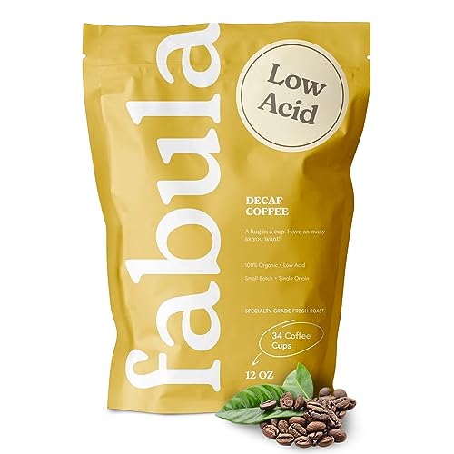 Fabula Organic Decaf Coffee Beans - Swiss Water Process - Low Acid Whole Bean Coffee - Medium Roast - Mold Free, Non-GMO & Single Origin - 12 oz