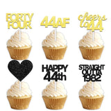 18pcs Black Gold Glitter Dessert Cupcake Pick for Straight Outta 1982 Cheer to 44 Years Old Theme Decor Supplies Happy 44th Birthday Party Decoration