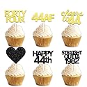 18pcs Black Gold Glitter Dessert Cupcake Pick for Straight Outta 1982 Cheer to 44 Years Old Theme Decor Supplies Happy 44th Birthday Party Decoration