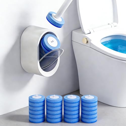 SOPAMI Disposable Toilet Cleaning System, Toilet Wand Kit with 16 Refills, 17-Inch Handle, Wall-Mounted or Floor-Standing Holder for Routine Bathroom