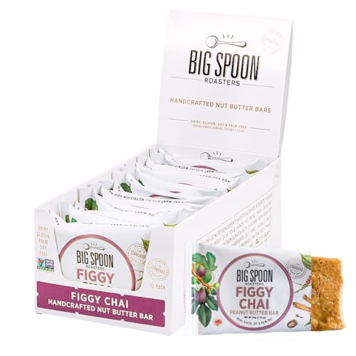 Big Spoon Roasters Figgy Chai Nut Butter Bars - Low Carb, High Protein Bars w/Pea Protein - Vegan Energy Snacks w/Peanut & Almond Butter