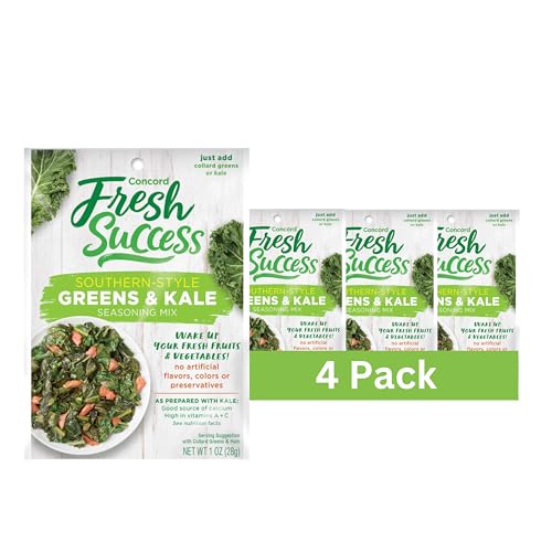 Concord Foods Southern-Style Greens and Kale Seasoning Mix: Authentic Southern Flavors for Delicious, Smoky Kale and Collard Greens 1 oz (Pack of 4)