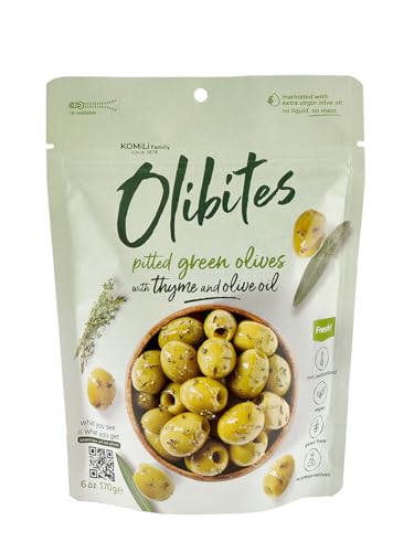 Olibites Pitted Olives - Fresh Olives Marinated in Extra Virgin Olive Oil (6 oz, Thyme & Olive Oil)