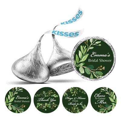Darling Souvenir 190 Pieces Personalized Dark Green Bridal Shower Party Chocolate Drop Labels Stickers - Self-Adhesive Mini Candy Wrappers for Favors