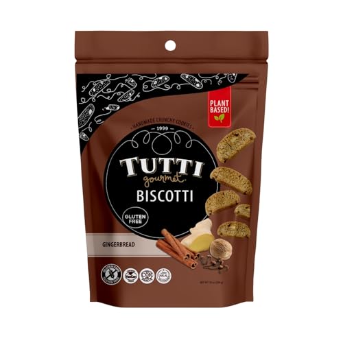 Tutti Gourmet Gluten Free Gingerbread Biscotti, 9.9 oz (283g) Resealable Cookie Bag - Vegan and Halal Snacks
