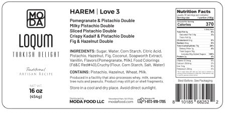 Harem Love Series Mixed Turkish Delight - 16 pcs, 16 oz (454g) Gourmet Turkish Delights Candy Assortment (Lokum) - Pistachio, Fruit & Double Layer