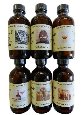OliveNation Set of 6 Liquor Extracts - Amaretto, Crème de Menthe, Butter Rum, Grand Marnier, Brandy, Bourbon Whiskey - Set of 6 x 4 oz bottles