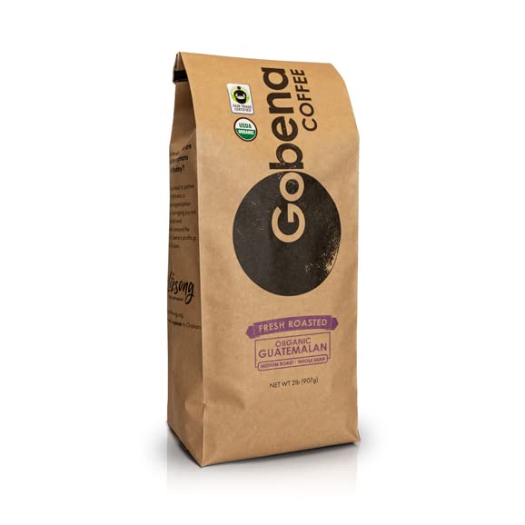 Gobena Coffee 2lb Fair Trade Organic Certified Guatemalan Whole Bean Medium Roast, 100% Arabica Specialty Coffee, 32 ounces, 2 pounds, Bulk