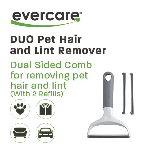Evercare Duo Pet Hair and Lint Remover with 2 Refills, Dual-Sided Comb for Removing Pet Hair and Lint from Clothing and Furniture White
