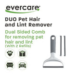 Evercare Duo Pet Hair and Lint Remover with 2 Refills, Dual-Sided Comb for Removing Pet Hair and Lint from Clothing and Furniture White