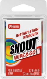 Shout Wipes, Wipe and Go Instant Stain Remover, Laundry Stain and Spot Remover for On-the-Go, 4 Wipes (Pack of 1)