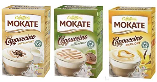 MOKATE CAPPUCCINO 3 PACK x 160 g (5.64 oz) Hazelnut, Vanilla, Cream. Product of Poland.
