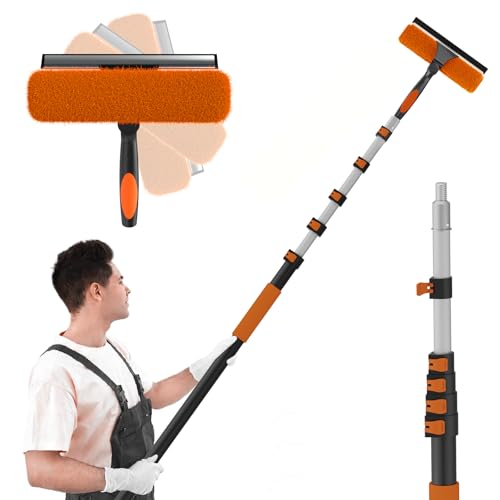 SISUPASSIE 30FT Reach 2-in-1 Window Squeegee, Professional Window Washing Kit with 5-24FT Extension Pole for Home, Indoor Outdoor Squeegee