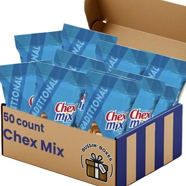 Savory Snack Mix - 50 Count Bulk Snack Bags with Pretzels, Bread Chips, and Crunchy Seasoned Pieces - Individually Wrapped and Assembled by Bussin