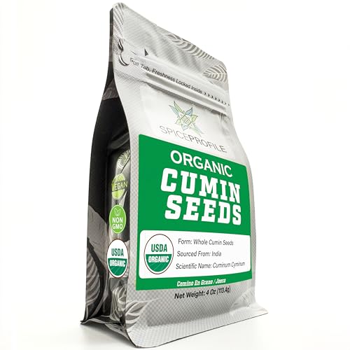 Spice Profile | USDA Certified Organic Cumin Seeds (Whole) | Resealable 4oz Pouch | Best for Tempering, Cooking, Spice Blends & Seasonings | Organic