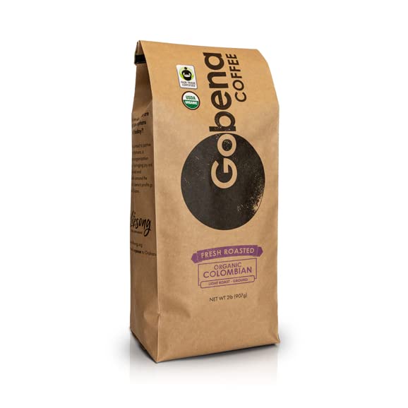 Gobena Coffee 2lb Fair Trade Organic Certified Colombian Ground Light Roast,100% Arabica Specialty Coffee, 32 ounces, 2 pounds, Bulk