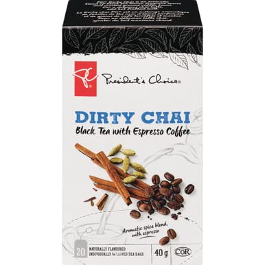 PC Dirty Chai Black Tea + Espresso Coffee, 20ct, 40g, Imported from Canada}