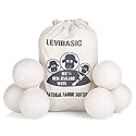 LEVIBASIC Wool Dryer Balls 6 Pack XL, Genuine New Zealand Wool to Core, 100% Organic Fabric Softener Alternative, Baby Safe & Chemical Free, Reduce