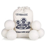 LEVIBASIC Wool Dryer Balls 6 Pack XL, Genuine New Zealand Wool to Core, 100% Organic Fabric Softener Alternative, Baby Safe & Chemical Free, Reduce
