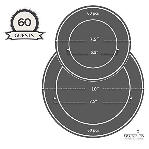" OCCASIONS " 120 Plates Pack,(60 Guests) Vintage Wedding Party Disposable Plastic Plates Set -60 x 10'' Dinner + 60 x 7.5'' Salad/Dessert (Verona