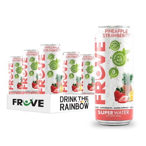 FrUve Super Water | Pineapple Strawberry Flavor | 12 16oz Cans | Healthy Drink | Zero Sugar | Low Calorie Drink | Powerful Antioxidants | Boosts