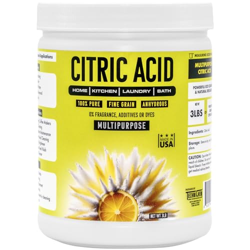 TECHNICHEM Citric Acid 3 lbs | 100% Pure, Anhydrous, Fine Granular, Multipurpose Citric Acid Powder for Cleaning and DIY Bath Bombs | Premium Quality