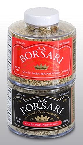 Borsari Seasoned Salt Combo - Multi-Use All Purpose Original and Orange Ginger Seasonings - Gourmet Sea Salt Blends With Herbs and Spices - Set of 2