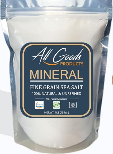 All Goods Sea Salt - Fine Grain, 16 oz, 100% Natural, Hand-Harvested, Rich in Essential Minerals, 30% Less Sodium, Kosher, Unrefined.