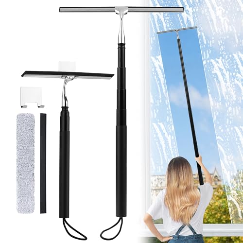 Toncoke 2 in 1 Window Squeegee, Shower Squeegee Window Cleaning Kit with Extension Pole Long Handle Squeegee for Shower Glass Floor Bathroom Home