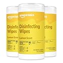 Amazon Basics Disinfecting Wipes, Lemon Scent, for Sanitizing, Cleaning & Deodorizing, 255 Count (3 Packs of 85), Packaging May Vary