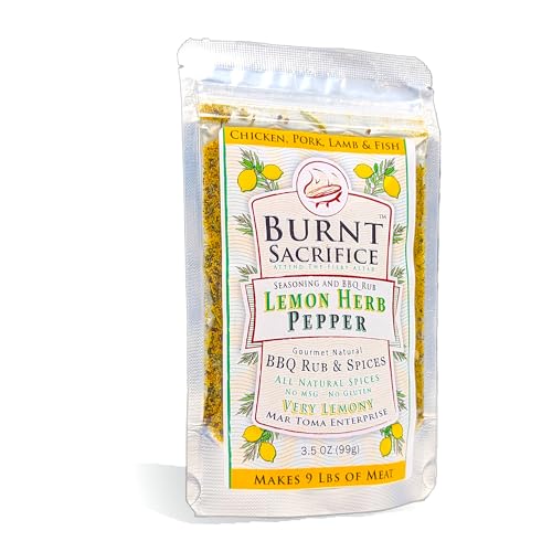 Burnt Sacrifice Lemon Pepper Seasoning Dry Rub (3.5 Ounces - Makes 9 Lbs) California Style Gourmet BBQ, Perfect On Chicken Wings, Thighs, Pork Ribs