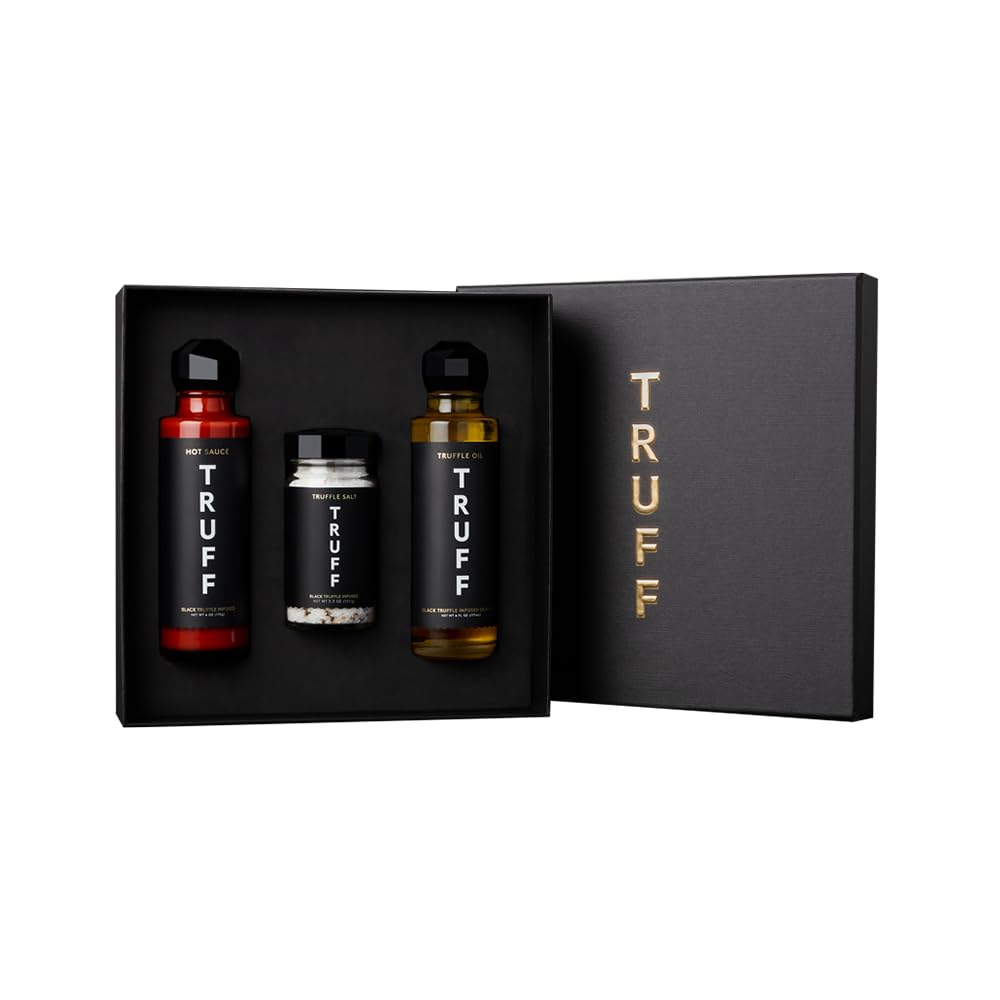 TRUFF Chef Starter Kit, Includes Black Truffle Hot Sauce (6 oz.), Black Truffle Oil (5.6 oz.), and Black Truffle Sea Salt (5.3 oz.), Specialty