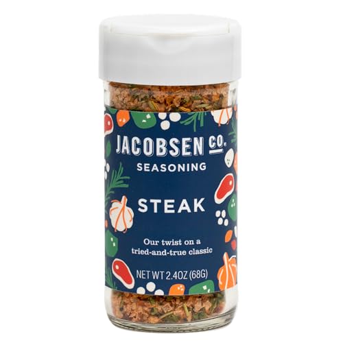 Jacobsen Salt Co. Steak Seasoning - Sea Salt Soy-Free, Non-GMO, Gourmet Seasonings and Spices for Cooking, Made in USA, Real Salt Flakes - 2.4oz