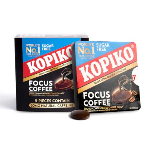 Kopiko Focus Coffee Candy - Have 80mg Caffeine per 2 Pieces for Energy & Mental Focus - Sugar-Free Hard Candy with Real Indonesian Coffee Extract (6