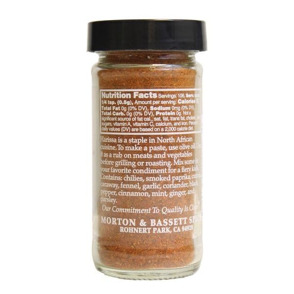 Morton & Bassett Harissa Seasoning, 1.9 oz - Salt-Free, Non-GMO, Spicy Moroccan Spice Blend