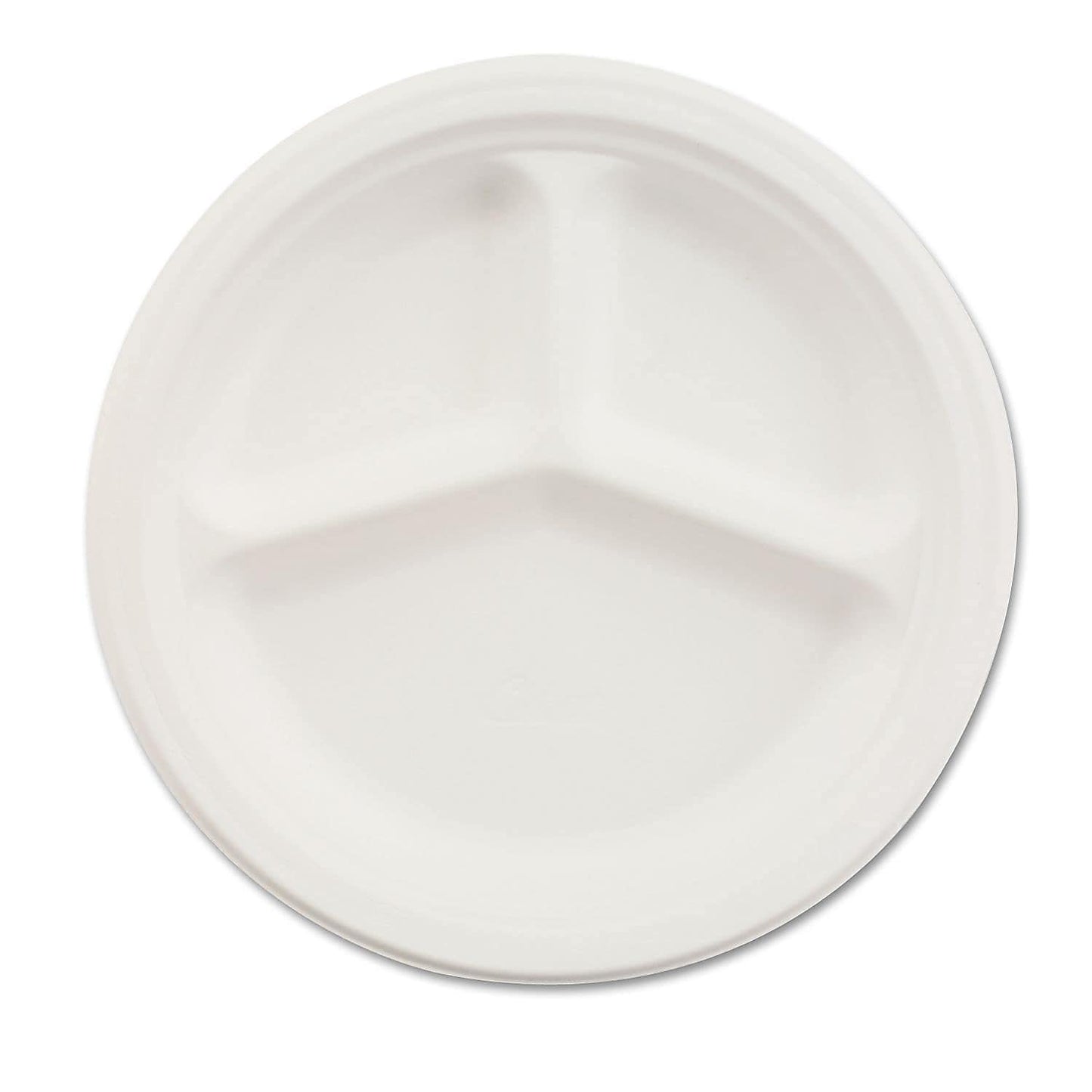 Chinet Paper Dinnerware, 3-Compartment Plate, 10.25" Dia, White, 500/carton