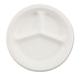 Chinet Paper Dinnerware, 3-Compartment Plate, 10.25" Dia, White, 500/carton