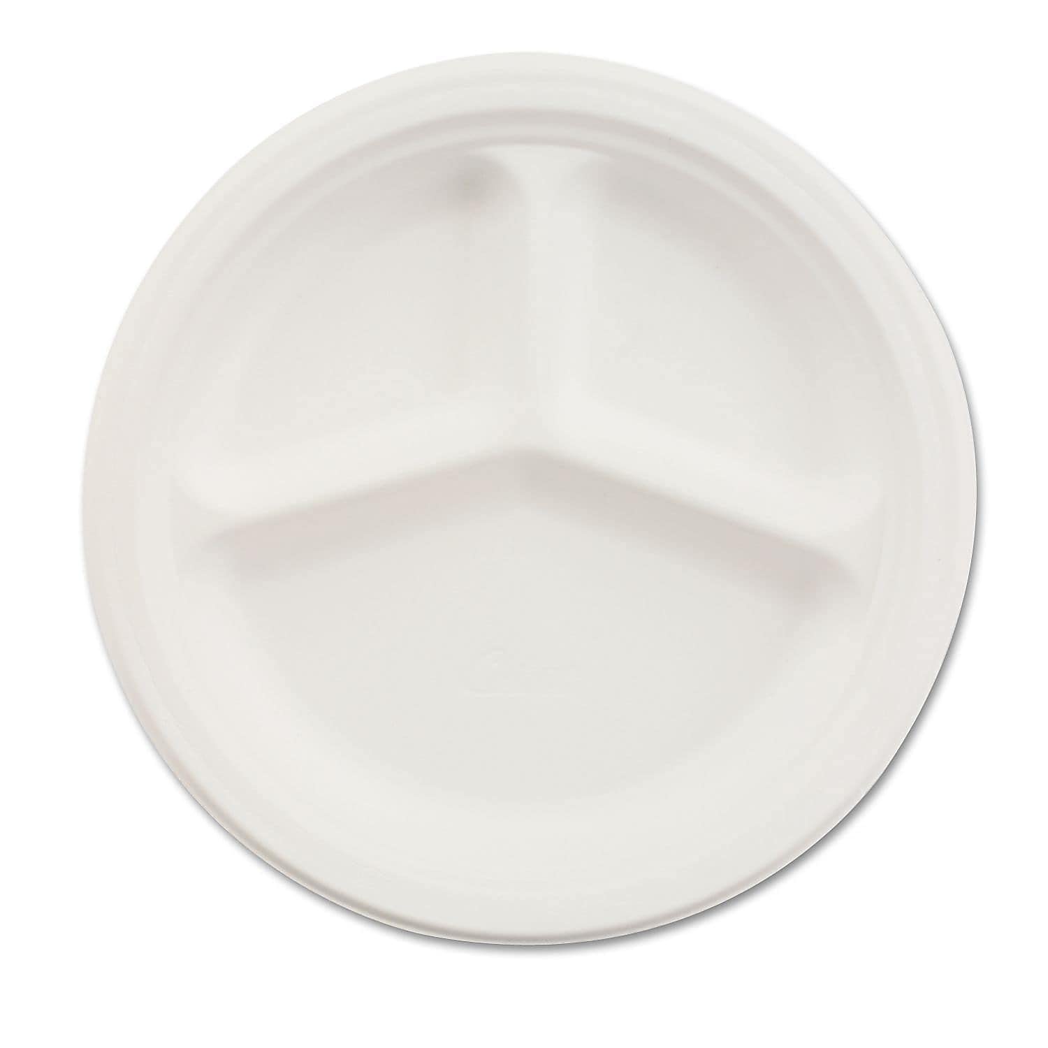 Chinet Paper Dinnerware, 3-Compartment Plate, 10.25" Dia, White, 500/carton
