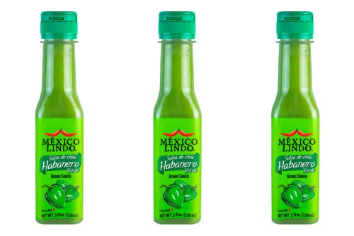 Mexico Lindo Green Habanero Hot Sauce | Real Green Habanero Chili Pepper | 75,900 Scoville Level | Enjoy with Mexican Food, Seafood & Pasta | 5 Fl Oz