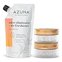 Azuna Air Freshener & Odor Eliminator for Strong Odor | 2 Room Kit Includes (2) Empty Luxe Glass Jar & 12oz Gel Refill with Tea Tree Essential Oil |