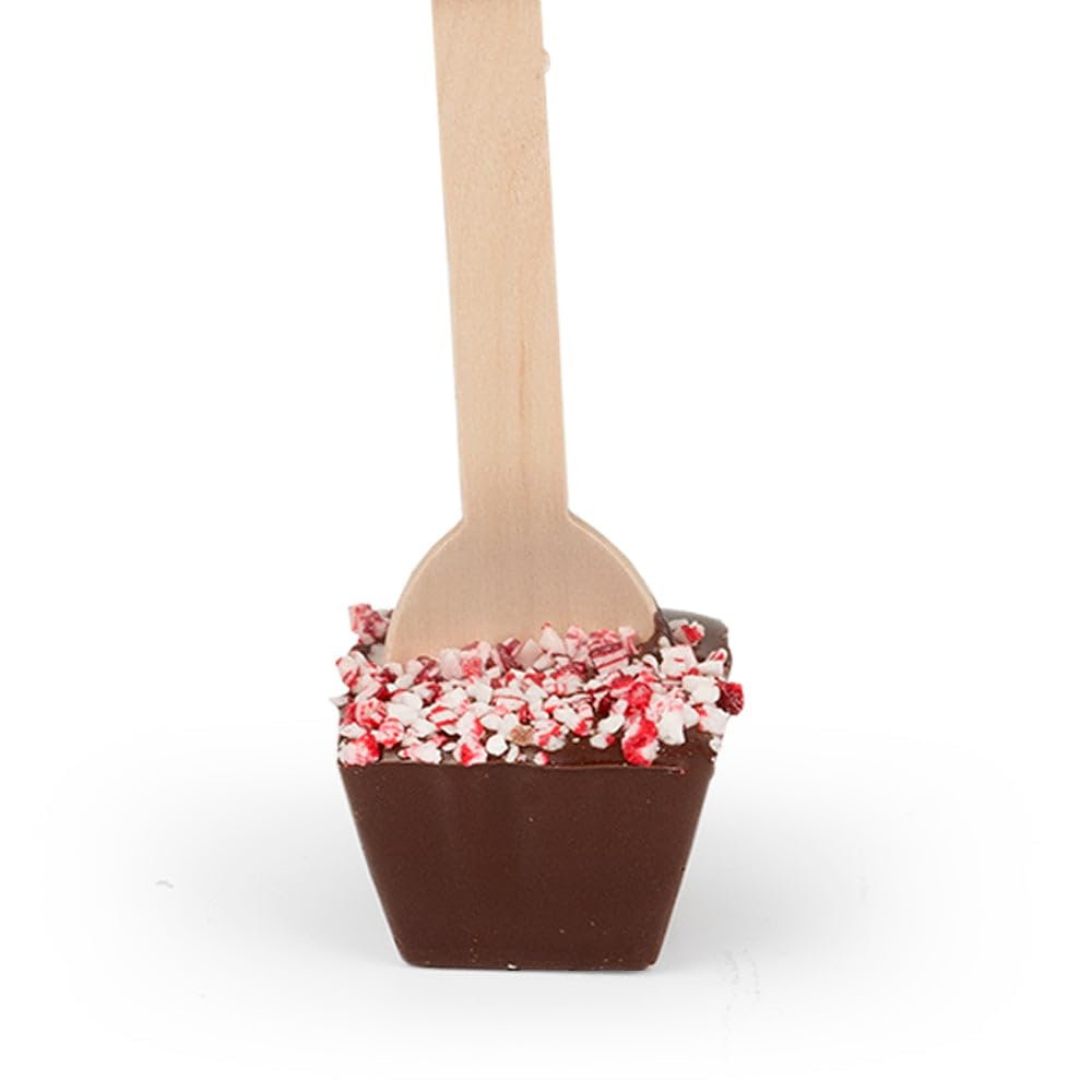 12 Pcs Christmas Hot Chocolate Spoons Gourmet Dark Chocolate Favors with Crushed Peppermint(12 Pack) - Joy Holiday Party Favors & Gifts