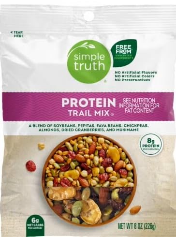 Simple Truth Protein Trail Mix, Soybeans, Pepitas, Almonds, Dried Cranberries, 8g Protein per Serving, 8 oz (2 Pack)