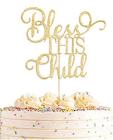 AHAORAY Bless This Child Cake Topper - Gold Glitter Chlid Christening Cake Decoration Supply - Smash Cake Topper for First Holy Communion Party/Baby