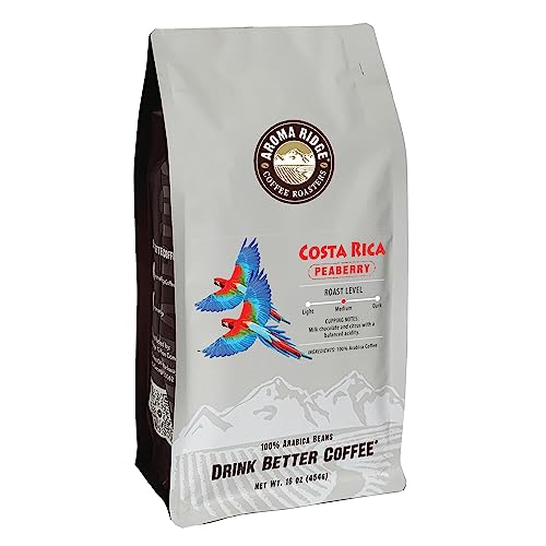 Costa Rica Peaberry| Whole Bean Coffee by Aroma Ridge | 16oz Medium Roast Gourmet Coffee Beans | Full Bodied Roasted Coffee Beans With Fruity Floral