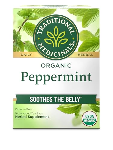 Traditional Medicinals Organic, Peppermint Tea - Helps Soothe Belly from Occasional Gas and Bloating - Kosher, Non-GMO, Caffeine-Free, Compostable